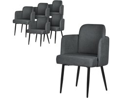 ML-Design eetkamerstoel set van 6 antraciet stoffen bekleding gestoffeerde stoel met armleuningen rieten rugleuning metalen poten ergonomische loungestoel woonkamer fauteuil stoel voor eetkamer eettafel stoel comfortabel modern praktisch design