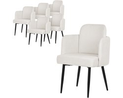ML-Design eetkamerstoel set van 6 beige stoffen bekleding gestoffeerde stoel met armleuningen rieten rugleuning metalen poten ergonomische loungestoel woonkamer fauteuil stoel voor eetkamer eettafel stoel comfortabel modern praktisch design