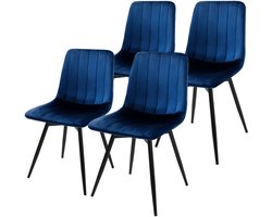 ML-Design Eetkamerstoelen 360° draaibaar, set van 4 stoelen in gestoffeerd fluweel, draaistoel met rugleuning, stevige verstelbare metalen poten voor de keuken en woonkamer tot 120 kg, moderne keukenstoelen met een comfortabele vulling, donkerblauw