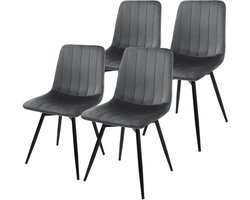 ML-Design Eetkamerstoelen 360° draaibaar, set van 4 stoelen in gestoffeerd fluweel, draaistoel met rugleuning, stevige verstelbare metalen poten voor de keuken en woonkamer tot 120 kg, moderne keukenstoelen met een comfortabele vulling, antraciet