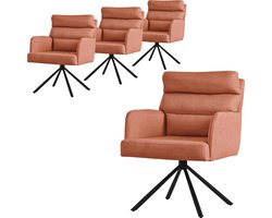 ML-Design eetkamerstoelen draaibaar set van 4, oranje, woonkamerstoelen met arm en rugleuning, draaistoelen, gestoffeerde stoelen met polyester bekleding en rugkussen, keukenstoelen met metalen poten