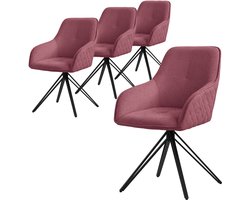 ML-Design eetkamerstoelen draaibaar set van 4 textiel geweven stof oud roze, woonkamerstoel met armleuning/rugleuning, 360° draaibare stoel, gestoffeerde stoel met metalen poten, ergonomische fauteuil