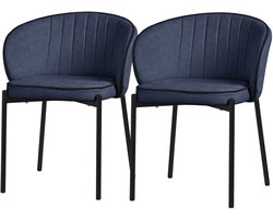 ML-Design eetkamerstoelen set 2 stuks donkerblauw gestoffeerde stoelen metalen poten comfortabele moderne dining chairs zachte zitting ergonomische rugleuning voor keuken eettafel woonkamer scandinavisch design eethoek zitstoel set stoelen