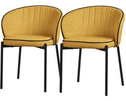ML-Design eetkamerstoelen set 2 stuks mosterd gestoffeerde stoelen metalen poten comfortabele moderne dining chairs zachte zitting ergonomische rugleuning voor keuken eettafel woonkamer scandinavisch design eethoek zitstoel set stoelen