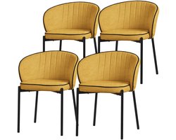 ML-Design eetkamerstoelen set 4 stuks mosterd gestoffeerde stoelen metalen poten comfortabele moderne dining chairs zachte zitting ergonomische rugleuning voor keuken eettafel woonkamer scandinavisch design eethoek zitstoel set stoelen