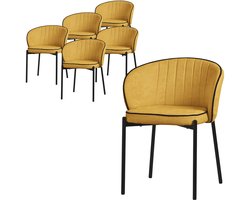 ML-Design eetkamerstoelen set 6 stuks mosterd gestoffeerde stoelen metalen poten comfortabele moderne dining chairs zachte zitting ergonomische rugleuning voor keuken eettafel woonkamer scandinavisch design eethoek zitstoel set stoelen