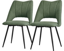ML-Design eetkamerstoelen set van 2 in groen polyester zitting met zwarte metalen poten stoelen met rugleuning voor keuken woonkamer gestoffeerde stoelen voor eetkamer kantoor armfauteuils