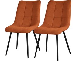 ML-Design eetkamerstoelen set van 2 in oranje comfortabele zitmeubels voor de woonkamer met textiele bekleding en zwarte metalen poten stoelen met rugsteun gestoffeerde stoelen kantoor armfauteuils