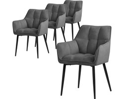 ML-Design eetkamerstoelen set van 4 gemaakt van badstof, donkergrijs, keukenstoel met dikke gestoffeerde zitting & metalen poten, woonkamerstoel met rugleuning en armleuningen, gestoffeerde stoel