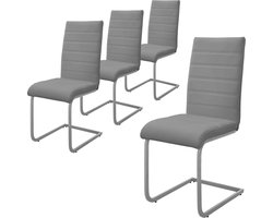 ML-Design eetkamerstoelen set van 4, grijs schommelstoel, sledestoel met hoge rugleuning, ergonomische keukenstoelen van kunstleer & metaal, moderne gestoffeerde stoel voor eettafel & woonkamer