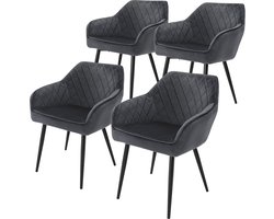 ML-Design Eetkamerstoelen set van 4 met armleuningen en rugleuning, antraciet stoelen met comfortabele fluweel bekleding, stevige keukenstoelen met zwarte metalen poten, ergonomische en moderne stoelen voor eetkamer en woonkamer in huis