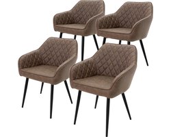 ML-Design Eetkamerstoelen set van 4 met armleuningen en rugleuning, bruine stoelen met comfortabele kunstlederen bekleding, stevige keukenstoelen met zwarte metalen poten, ergonomische en moderne stoelen voor eetkamer en woonkamer in huis