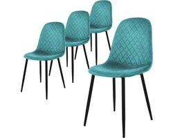 ML-Design eetkamerstoelen set van 4, petrol, keukenstoel met fluwelen bekleding, woonkamerstoel met rugleuning, gestoffeerde stoel met metalen poten, ergonomische stoel, Scandinavische eetkamerstoel