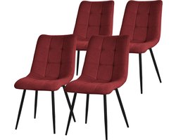 ML-Design eetkamerstoelen set van 4 rood woonkamer stoelen met stoffen bekleding en zwarte metalen poten keukenstoelen met rugleuning gestoffeerde stoelen voor eetkamer woonkamer keuken kantoor