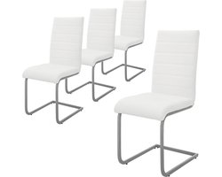 ML-Design eetkamerstoelen set van 4, wit, schommelstoel, sledestoel met hoge rugleuning, ergonomische keukenstoelen van kunstleer & metaal, moderne gestoffeerde stoel voor eettafel & woonkamer