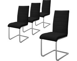 ML-Design eetkamerstoelen set van 4 zwart schommelstoel, sledestoel met hoge rugleuning, ergonomische keukenstoelen van kunstleer & metaal, moderne gestoffeerde stoel voor eettafel & woonkamer