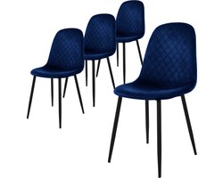 ML-Design eetkamerstoelen set van 4,donkerblauw, keukenstoel met fluwelen bekleding, woonkamerstoel met rugleuning, gestoffeerde stoel met metalen poten,ergonomische stoel voor eettafel Scandinavisch