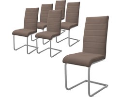 ML-Design eetkamerstoelen set van 6, bruin, schommelstoel sledestoel met hoge rugleuning ergonomische keukenstoelen van kunstleer & metaal moderne gestoffeerde stoel voor eettafel & woonkamer
