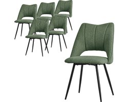 ML-Design eetkamerstoelen set van 6 groen met polyester zitting en zwarte metalen poten Keukenstoelen met rugleuning gestoffeerde stoelen voor eetkamer keuken kantoor en armstoelen voor woonkamer