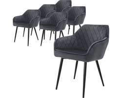 ML-Design Eetkamerstoelen set van 6 met armleuningen en rugleuning, antraciet stoelen met comfortabele fluweel bekleding, stevige keukenstoelen met zwarte metalen poten, ergonomische en moderne stoelen voor eetkamer en woonkamer in huis