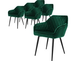 ML-Design Eetkamerstoelen set van 6 met armleuningen en rugleuning, donkergroen stoelen met comfortabele fluweel bekleding, stevige keukenstoelen met zwarte metalen poten, ergonomische en moderne stoelen voor eetkamer en woonkamer in huis