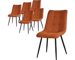 ML-Design eetkamerstoelen set van 6 oranje, woonkamerstoelen met stoffen bekleding & zwarte metalen poten, keukenstoelen met rugleuning, gestoffeerde stoelen voor eetkamer woonkamer keuken kantoor