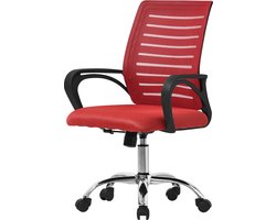 ML-Design ergonomische bureaustoel, rood, in hoogte verstelbare bureaustoel met armleuningen, computerstoel met ademende netbekleding, schommelfunctie, 360° draaibare stoel met wieltjes, gaming stoel