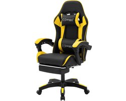 ML-Design ergonomische gamingstoel bureaustoel zwart geel kunstleer verstelbare draaistoel armleuningen hoofdsteun lendenkussen inklapbare voetsteun racing gamer pc kantoorstoel comfort directiestoel sportstoel voor kantoor en thuis gamers
