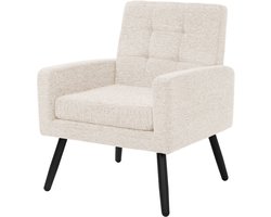 ML-Design Fauteuil 66.5x80x63.5 cm beige, moderne loungestoel serie, comfortabele relaxstoel met armleuningen en gevlochten bekleding, robuust stalen frame met een draagvermogen tot 150 kg, luxe en stijlvolle stoffen loungestoel voor uw woonkamer