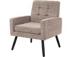 ML-Design Fauteuil 66.5x80x63.5 cm bruin, moderne loungestoel serie, comfortabele relaxstoel met armleuningen en gevlochten bekleding, robuust stalen frame met een draagvermogen tot 150 kg, luxe en stijlvolle stoffen loungestoel voor uw woonkamer