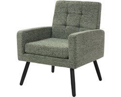 ML-Design Fauteuil 66.5x80x63.5 cm groen, moderne loungestoel serie, comfortabele relaxstoel met armleuningen en gevlochten bekleding, robuust stalen frame met een draagvermogen tot 150 kg, luxe en stijlvolle stoffen loungestoel voor uw woonkamer