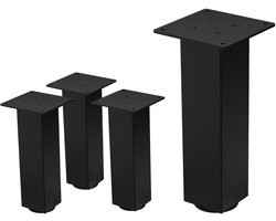 ML-Design I-Design meubelpoten set van 4 tafelpoten 30 cm zwart stalen profiel 8x8 cm in hoogte verstelbaar metalen kastpoten onderstelvoeten voor meubels slaapbanken tafellopers bankpoten banklopers industrieel design