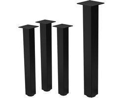 ML-Design I-Design meubelpoten set van 4 tafelpoten 72 cm glanzend zwart gepoedercoat metaal profiel 8x8 cm in hoogte verstelbaar metalen kastpoten onderstelvoeten voor meubels slaapbanken tafellopers banken banklopers industrieel ontwerp