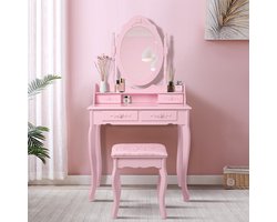 ML-Design kaptafel met krukje, roze, 75x140x40 cm, gemaakt van MDF spaanplaat