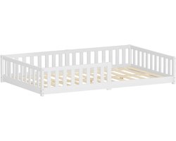 ML-Design kinderbed 120x200 cm vloerbed massief grenehouten peuter- en juniorbed met stevige lattenbodem en valbeveiliging wit eenpersoons bedframe voor jongens en meisjes montessori speelbed minimalistisch design