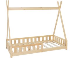 ML-Design kinderbed tipi 80x160 cm naturel massief grenen hout met lattenbodem en uitvalbeveiliging huisbed in de vorm van een indianentipi geschikt als kinderhuis jeugdbed houten bed en speelbed ideaal als kinderbed tent voor jongens en meisjes