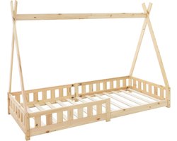 ML-Design kinderbed tipi 90x200 cm naturel massief grenen hout met lattenbodem en uitvalbeveiliging huisbed in de vorm van een indianentipi geschikt als kinderhuis jeugdbed houten bed en speelbed ideaal als kinderbed tent voor jongens en meisjes