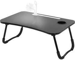 ML-Design Laptoptafel voor Bed/Sofa, Zwart 60x40 cm, Opvouwbare Bedtafel, Notebooktafel met 4 USB-laadpoorten, Lade, USB-lamp, Ventilator, Tablethouder, Drankhouder, Laptopstandaard Lapdesks
