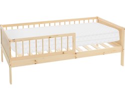 ML-Design naturel serie kinderbed 80x160 cm naturel met matras lattenbodem en uitvalbeveiliging massief grenen houten eenpersoonsbed voor meisjes en jongens stevig speelbed peuterbed en juniorbed met vloerbedconstructie voor extra veiligheid