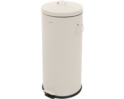 ML-Design Prullenbak 30 l, metalen pedaalemmer met deksel en softclose mechanisme, moderne keuken afvalbak met uitneembare plastic binnenemmer, stalen vuilnisemmer met handgrepen, stijlvolle retro vuilnisbak voor keuken en huis, mat beige