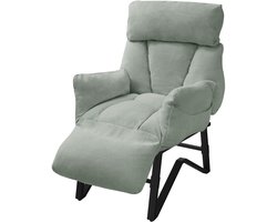 ML-Design Relaxstoel verstelbare , fauteuil met voetensteun en armleuningen, comfortabele linnen relaxfauteuil met stevige stalen poten, 5 standen verstelbaar tot 180 graden, stoel med handige zijvakken voor de woonkamer en lezen, grijsgroene