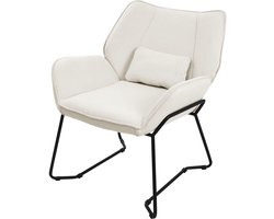 ML-Design Relaxstoel woonkamer stoffen fauteuil ergonomisch, loungestoel en comfortabele leesstoel met gestoffeerde linnen bekleding, afneembaar lendenkussen, robuust stalen frame met vloerbeschermers, relaxfauteuil voor thuis, beige