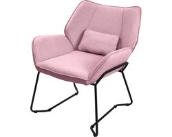 ML-Design Relaxstoel woonkamer stoffen fauteuil ergonomisch, loungestoel en comfortabele leesstoel met gestoffeerde linnen bekleding, afneembaar lendenkussen, robuust stalen frame met vloerbeschermers, relaxfauteuil voor thuis, roze