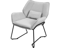 ML-Design Relaxstoel woonkamer stoffen fauteuil ergonomisch, loungestoel en comfortabele leesstoel met gestoffeerde linnen bekleding, afneembaar lendenkussen, robuust stalen frame met vloerbeschermers, relaxfauteuil voor thuis, lichtgrijs