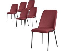 ML-Design rood eetkamerstoelen set van 6 gestoffeerde keukenstoelen comfortabel ergonomisch zachte polyester zitting hoge rugleuning metalen poot modern scandinavisch luxe design woonkamer eethoek keuken stoelen elegant minimalistisch