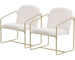 ML-Design set van 2 beige relaxfauteuils loungestoelen fauteuils zachte bekleding goudkleurig metalen frame arm- en rugleuning modern design woonkamer en zithoek cocktailstoelen voor woonkamer slaapkamer lounge interieur luxe stijl