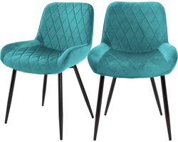 ML-Design Set van 2 Eetkamerstoelen Eetkamerstoel met Rugleuning en Armleuningen, Turquoise, Fluwelen Zitting, Metalen Poten, Keukenstoelen Woonkamerstoelen Stoel met Stoelbekleding