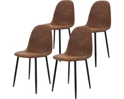 ML-Design set van 4 eetkamerstoelen met rugleuning, bruin, Scandinavische vintage gestoffeerde stoel met metalen poten, zitting van PU-kunstleer, ergonomische keukenstoel voor eettafel, woonkamerstoel