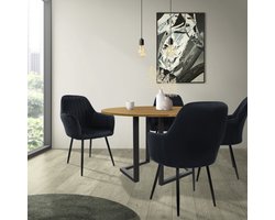 ML-Design set van 4 eetkamerstoelen met rugleuning en armleuningen, zwart, keukenstoelen met fluwelen bekleding, gestoffeerde stoelen met metalen poten, ergonomische stoelen voor eettafel