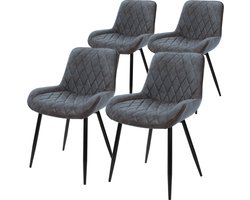 ML-Design set van 4 stoelen eetkamerstoel met rug- en armsteunen antraciet PU-lederen zitting metalen poten keukenzitjes keukestoelen woonkamerzitjes loungestoelen beklede stoelen